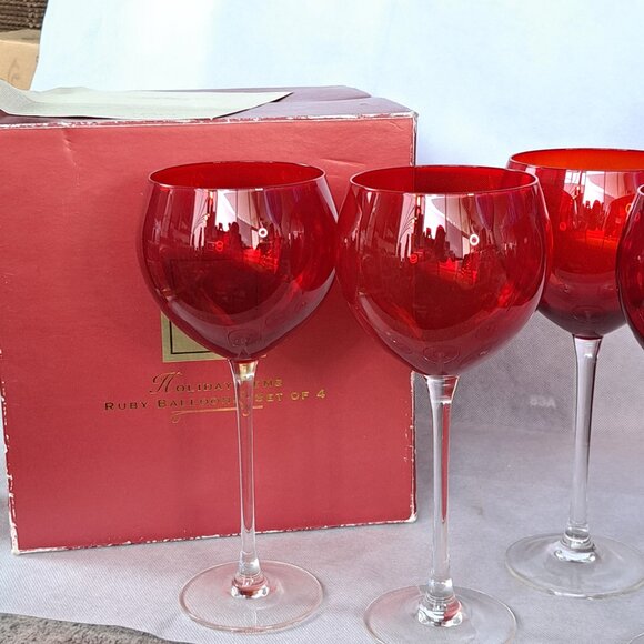 Lenox Holiday Gems Ruby Red Balloon Cup Large Crystal Wine Glasses - Set of 4 - Picture 2 of 14